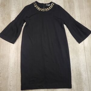 Vince Wool Sweater Dress Black Jewel Trim Bell Sleeve Knit Size Medium